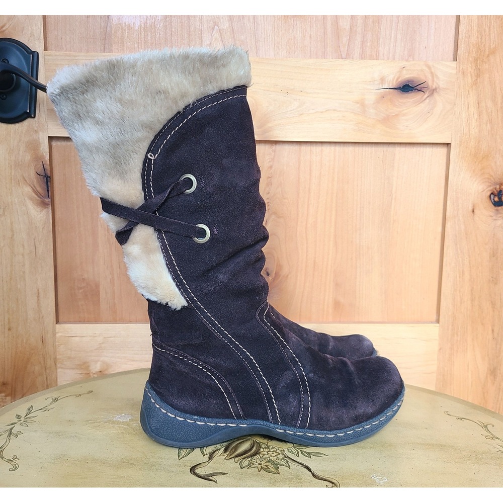 Bear Traps EU 39 US 8 Brown Suede Faux Fur Tall Flat Boots Cozy Scandi Winter - Picture 3 of 8